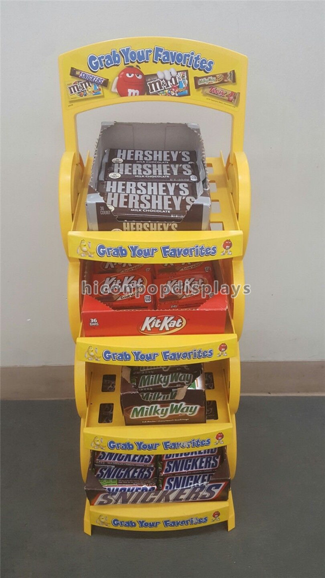 スーパーマーケット チョコレート商品化のフロア・ディスプレイは4つの層の黄色色を立てます