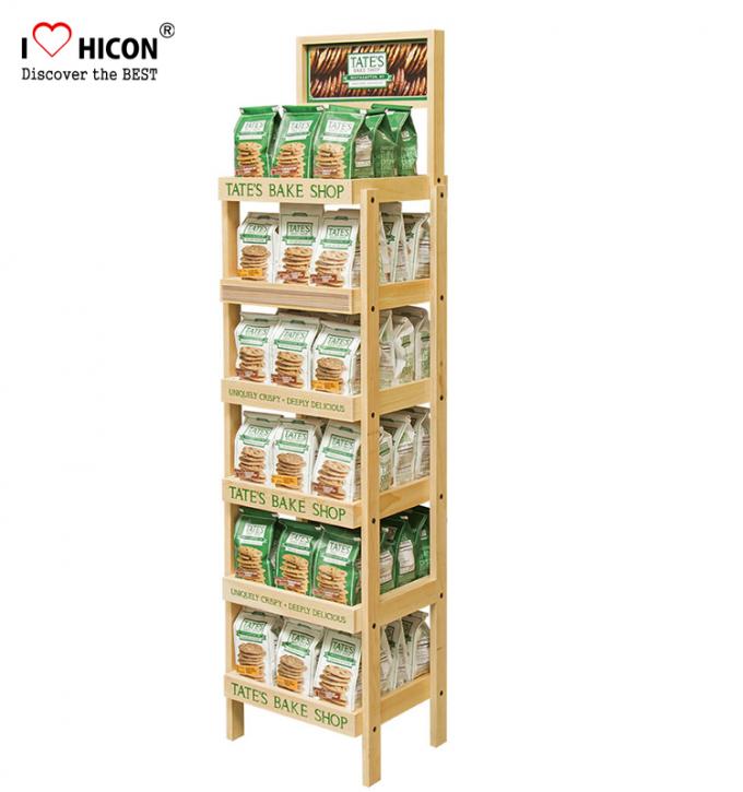 食料品店の4層の木製のフロア・ディスプレイの棚、コーヒー バッグおよびナットの表示装置